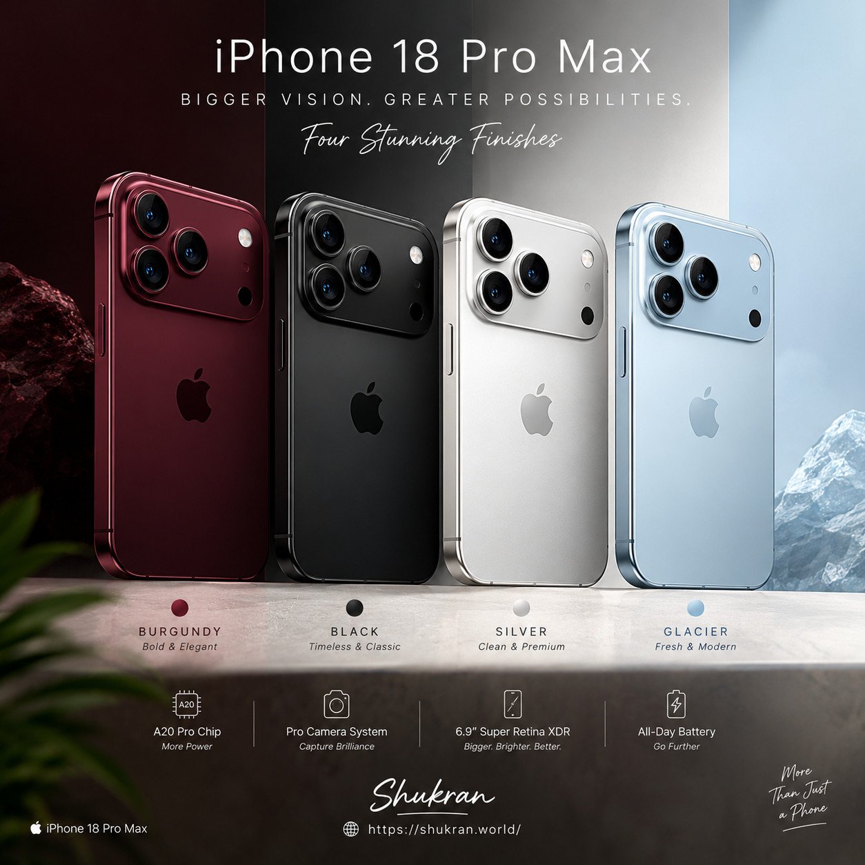 iPhone 18 Pro Max with 6.9-inch Super Retina XDR Display, A20 Pro Chip and 48MP Pro Fusion Camera – Glacier / 256GB / Physical SIM + eSIM
